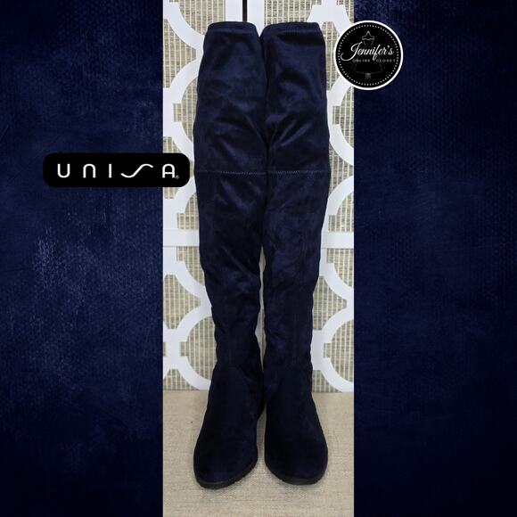 Unisa Women's Dark Blue Unadivan Over the Knee Faux Suede Boots Size 8M - Picture 1 of 9